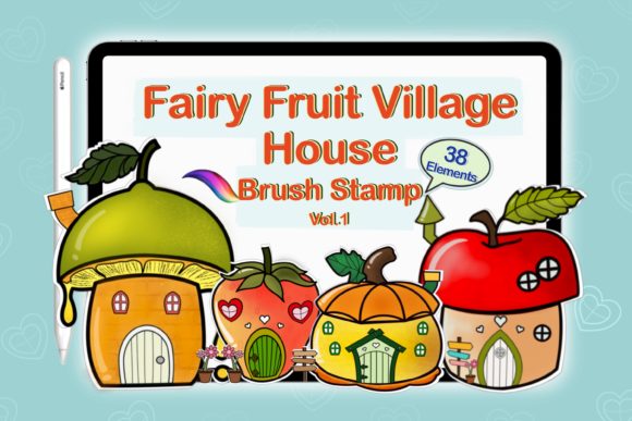 38Doodle Fruit Fairy House Brush Stamp