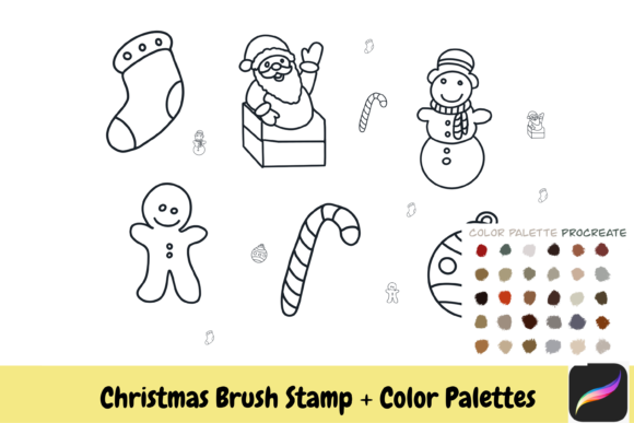 Elevate Your Holiday Designs with 6Christmas Procreate Brush Stamps Color